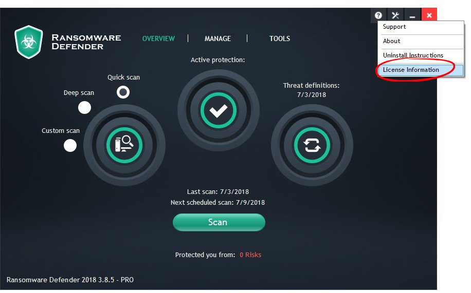 Ransomware-Defender license information